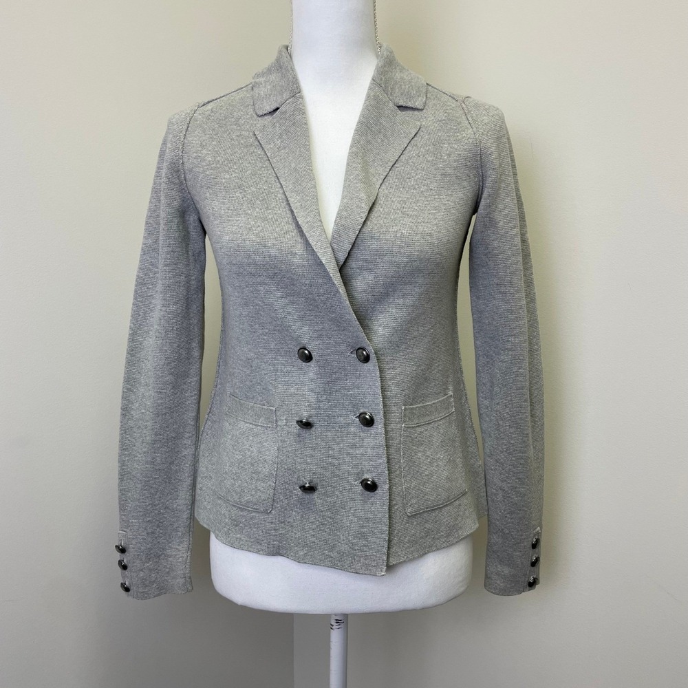 Banana Republic Gray Cotton Double Breasted Knit Blazer Jacket Size S Academia